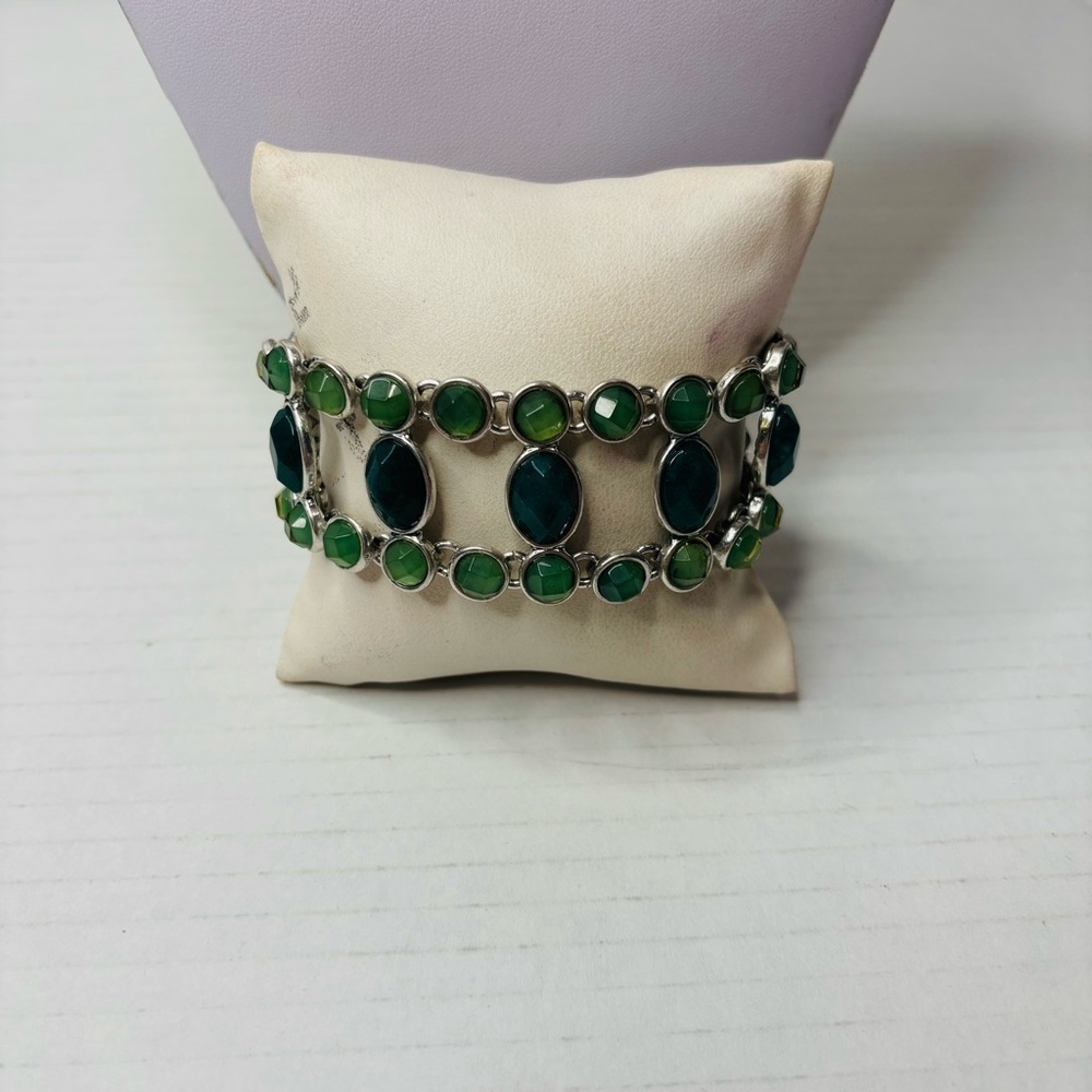 LUCKY BRAND Chunky Faux Green Faceted Stone Toggle Bracelet